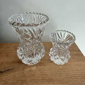 VTG Mini Cut Glass Bud Vase Starburst Diamond Crystal Tiny Flower Vases Set Of 2